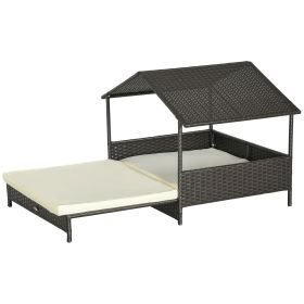 PawHut Extendable Wicker Outdoor Dog Bed with Waterproof Roof Soft Cushion Small Medium Dogs Cream White