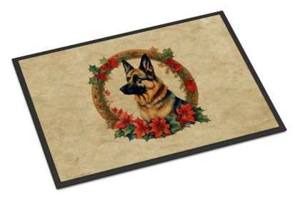 NEW German Shepherd Christmas Flowers Doormat Front Door Mat Indoor Outdoor Rugs for Entryway, Non Slip Washable Low Pile, 18H X 27W