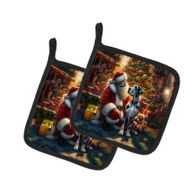 Great Dane and Santa Claus Pair of Pot Holders Kitchen Heat Resistant Pot Holders Sets Oven Hot Pads for Cooking Baking BBQ, 7 1/2 x 7 1/2