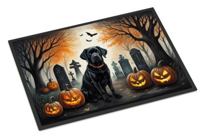 NEW Black Labrador Retriever Spooky Halloween Doormat Front Door Mat Indoor Outdoor Rugs for Entryway, Non Slip Washable Low Pile, 18H X 27W