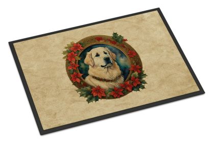 NEW Great Pyrenees Christmas Flowers Doormat Front Door Mat Indoor Outdoor Rugs for Entryway, Non Slip Washable Low Pile, 18H X 27W