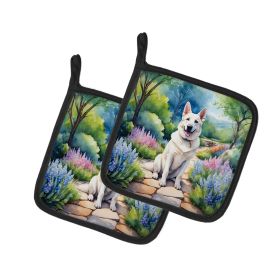 German Shepherd Spring Path Pair of Pot Holders Kitchen Heat Resistant Pot Holders Sets Oven Hot Pads for Cooking Baking BBQ, 7 1/2 x 7 1/2