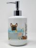 Brown French Bulldog in Bathtub Ceramic Soap Dispenser Hand Soap Dispenser Pump Bottles for Bathroom Kitchen, Empty Refillable Liquid Soap Container