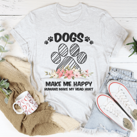 Dogs Make Me Happy T-Shirt (Color: Ash, size: 3XL)