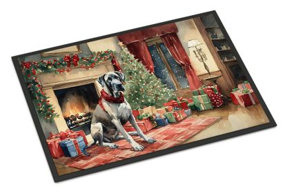NEW Great Dane Cozy Christmas Doormat Front Door Mat Indoor Outdoor Rugs for Entryway, Non Slip Washable Low Pile, 18H X 27W (Default: Default)